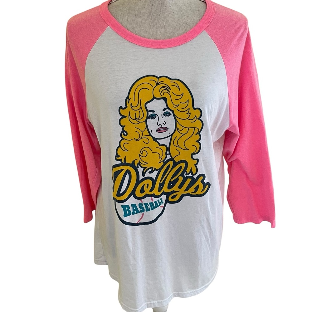 Dolly's Baseball Pink and White Graphic Baseball Tee L